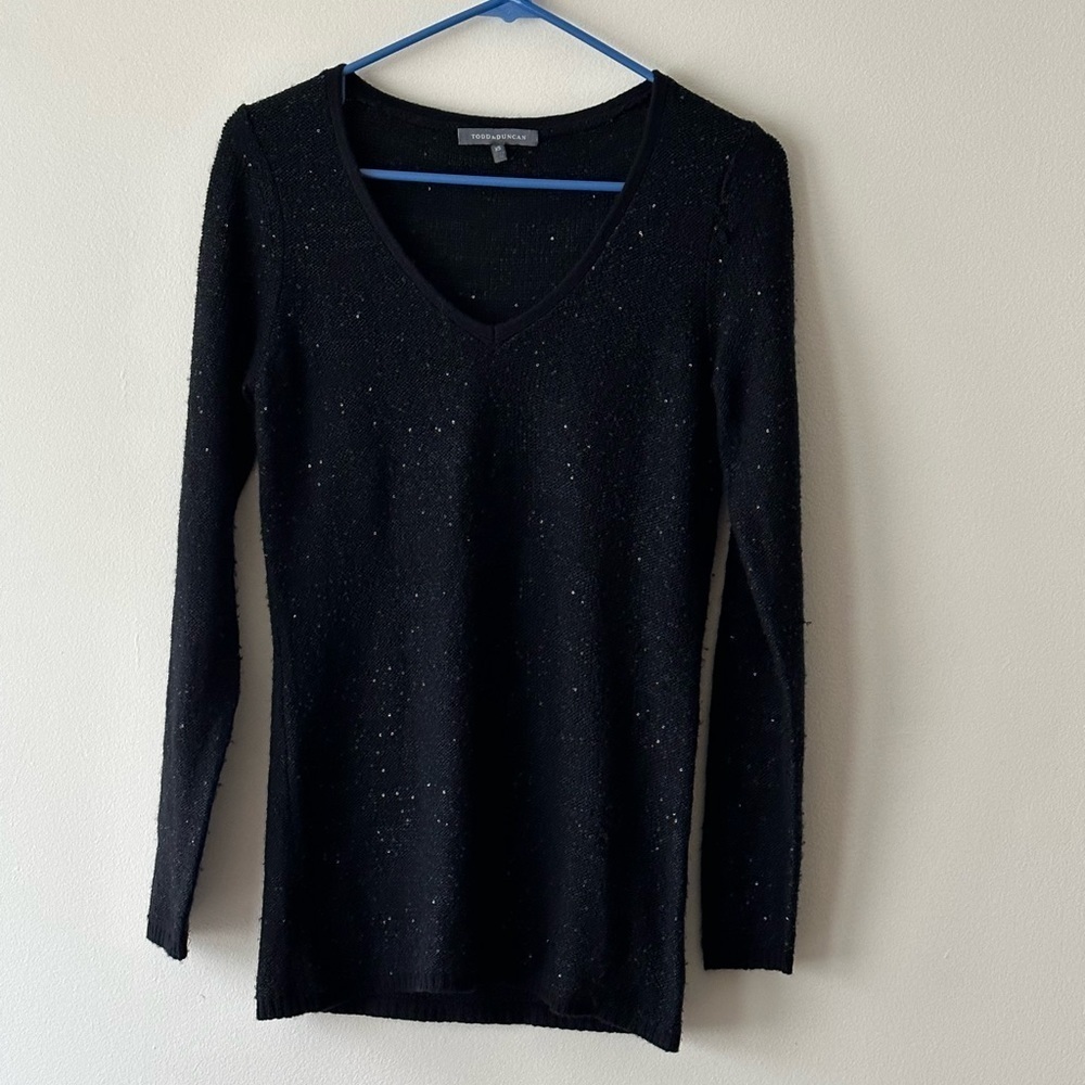 Todd & Duncan All Over Sequined Cashmere Blend V Neck Sweater Size XS